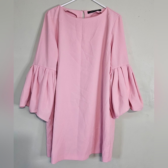 🩷💛Zara Pink Pleated Sleeves Dress Size XL💜🩷 - Picture 2 of 9